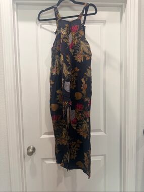 Black Floral Halter Neck Wide Leg Jumpsuit Small Boho Backless Romper Chic